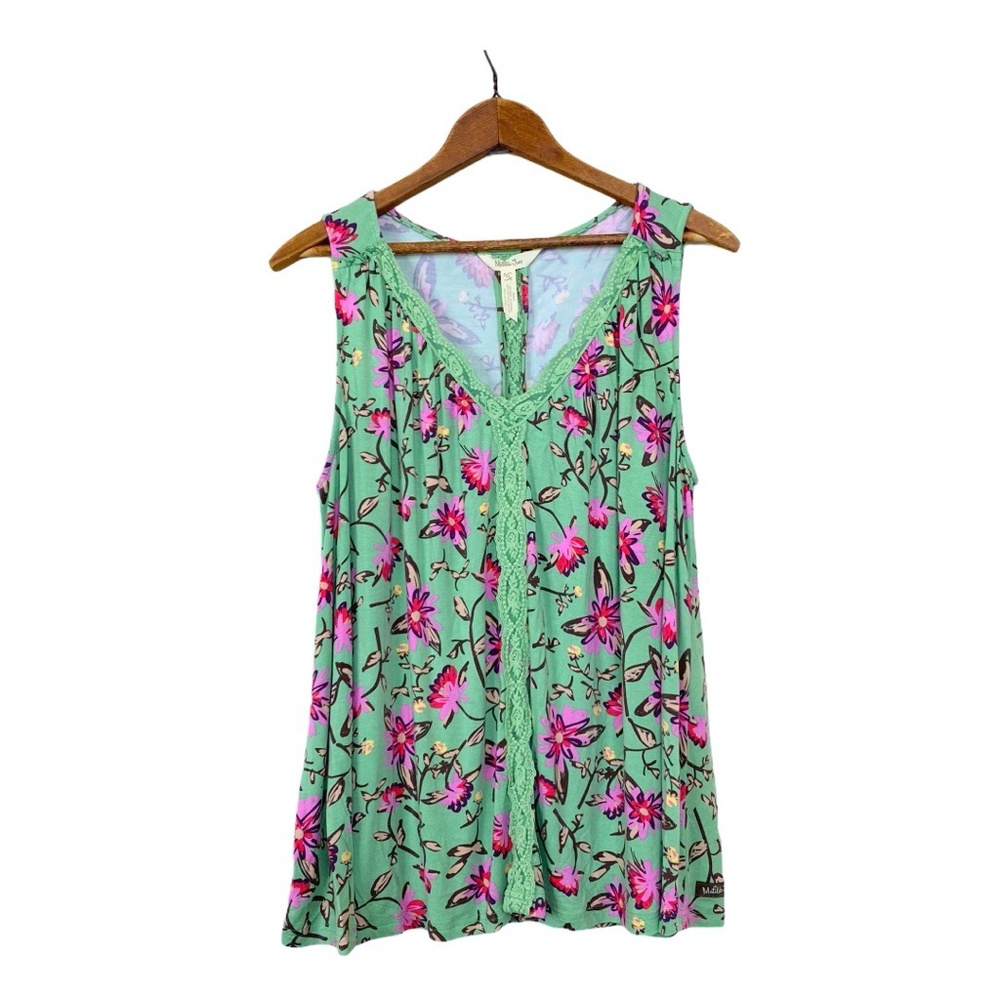 Matilda Jane Weekend Away Green Floral Print Flowy Swing Silhouette Tank Top - Picture 8 of 10